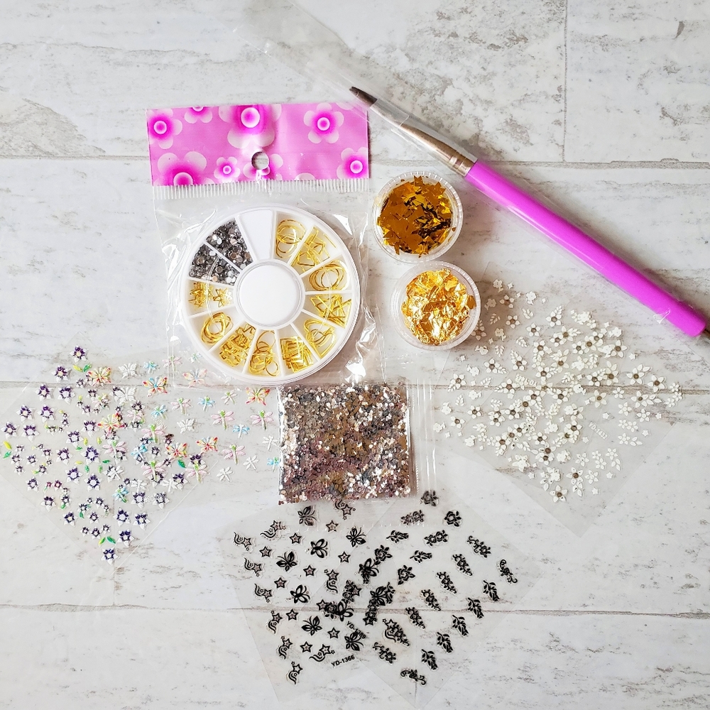 Nail art supplies designs stickers foil glitter
